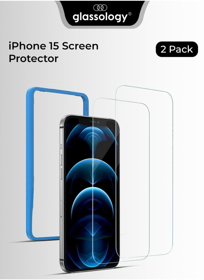 glassology - iPhone 15 Pro Max Screen Protector 6.7" HD Clear [Easy Installation Frame] [Protection]  Case Friendly, Anti-Fingerprint, Bubble Free for iPhone 15 Pro Max -2Pack - Image 1