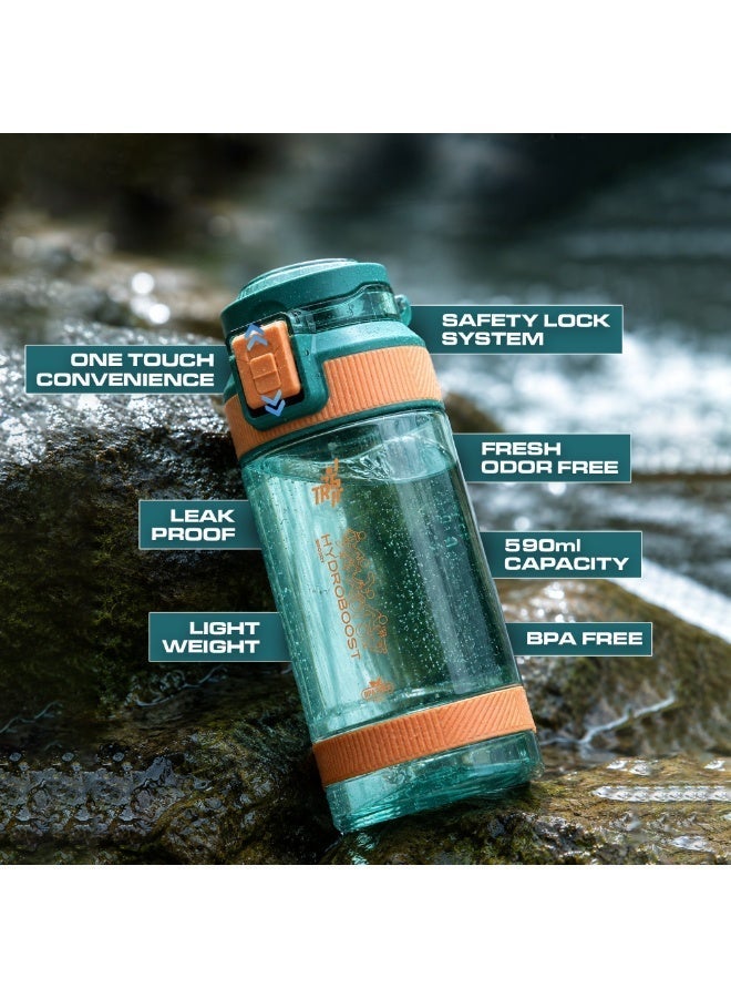 TR6 زجاجة مياه رياضية شفافة TR6 Hydra Boost سعة 590مل، خالية من مادة BPA، مقاومة للتسرب، بغطاء قابل للقفل، مقاومة للحرارة من 10 إلى 80 درجة مئوية، مزودة بحامل، مناسبة للرياضة والمكتب والسفر والمدرسة والاستخدام اليومي. (أزرق فيروزي، 580 مل) - Image 5