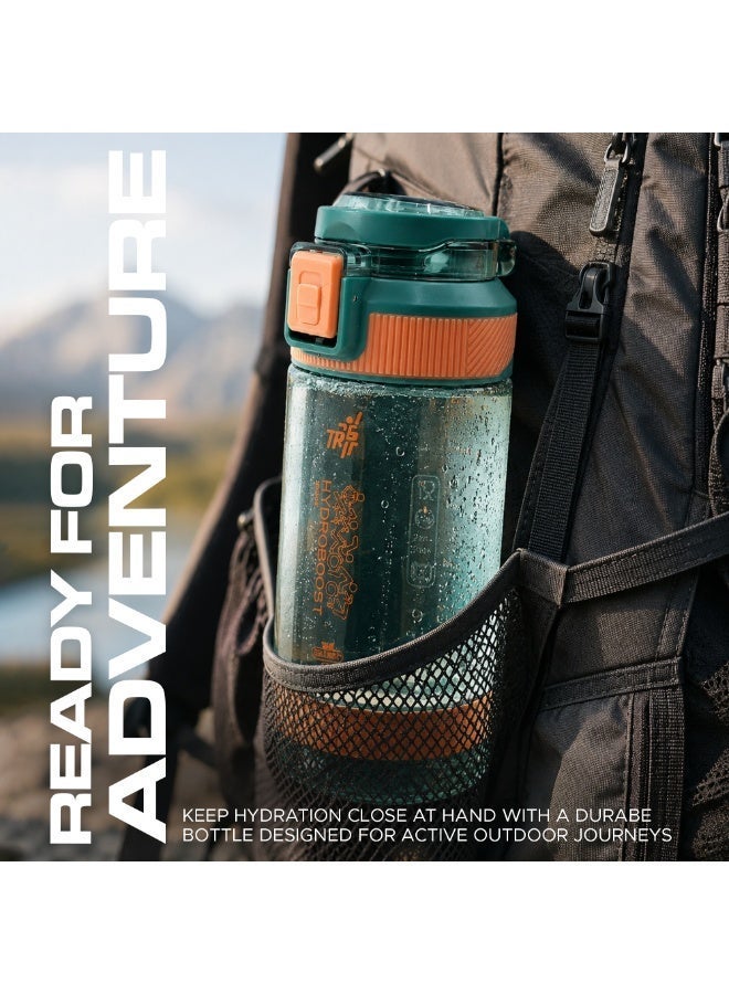 TR6 زجاجة مياه رياضية شفافة TR6 Hydra Boost سعة 590مل، خالية من مادة BPA، مقاومة للتسرب، بغطاء قابل للقفل، مقاومة للحرارة من 10 إلى 80 درجة مئوية، مزودة بحامل، مناسبة للرياضة والمكتب والسفر والمدرسة والاستخدام اليومي. (أزرق فيروزي، 580 مل) - Image 4