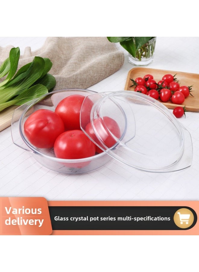 Generic - Feinex Tempered Glass Crystal Soup Cooking Bowl With Lid Double Ear Bowl Crystal Glass Bowl-Specifications:8100-4/0.8 Litre Square Tempered Glass Treasure - Image 1