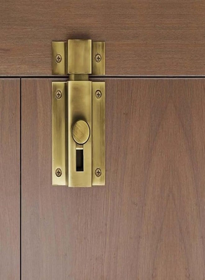 VESPERPRO Antique Brass Tower Bolt Security Door Latch, Sliding Lock Chitakni Style for Home, Bathroom, Kitchen, Office, Baby Safety (4 Inch, 1, Piece) - Image 3