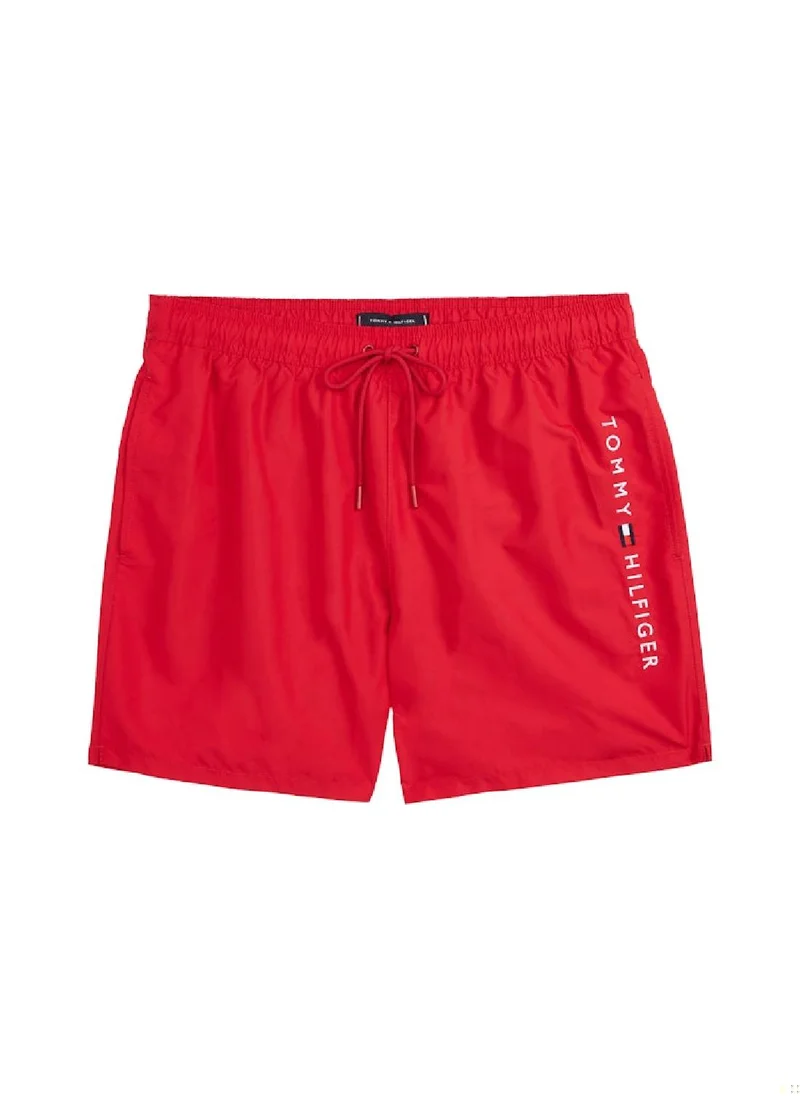 TOMMY HILFIGER Men's Original Mid Length Swim Shorts - Polyester, Red