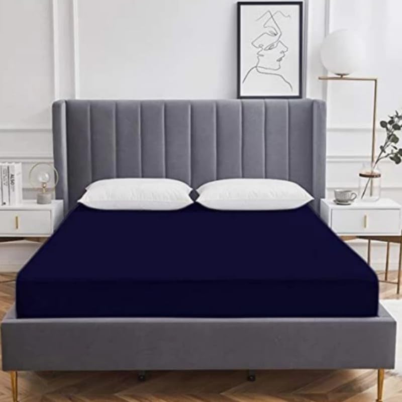 CheckMe Waterproof Cotton Feel Terry Mattress Protector Breathable Hypoallergenic Noiseless Ultra Soft Elastic Fitted Bed Mattress ProtectorCover Queen Size 75x60 Inch 625x5 feet Blue - Image 1
