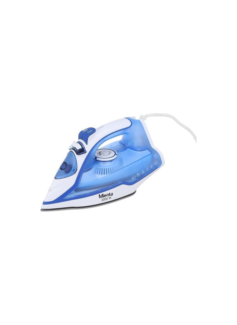 Mienta - Steam Iron Ceramic Soleplate, 2200 Watt, SI181438A White Blue - Image 1