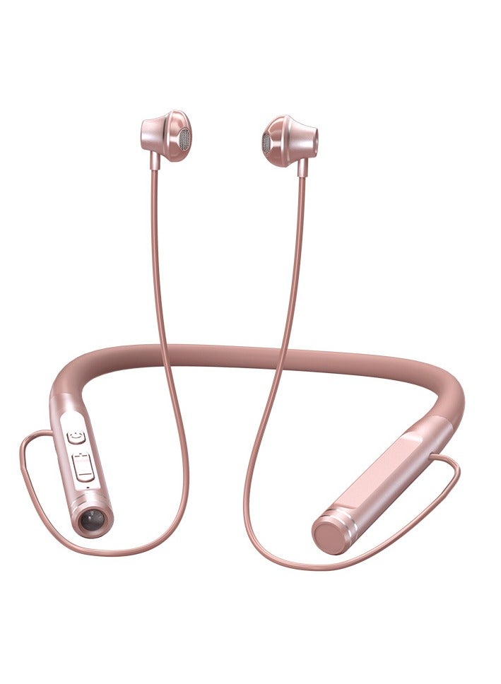 سماعات رأس رياضية لاسلكية بتقنية البلوتوث للرقبة مع خاصية إلغاء الضوضاء وسماعات داخل الأذن (وردي)