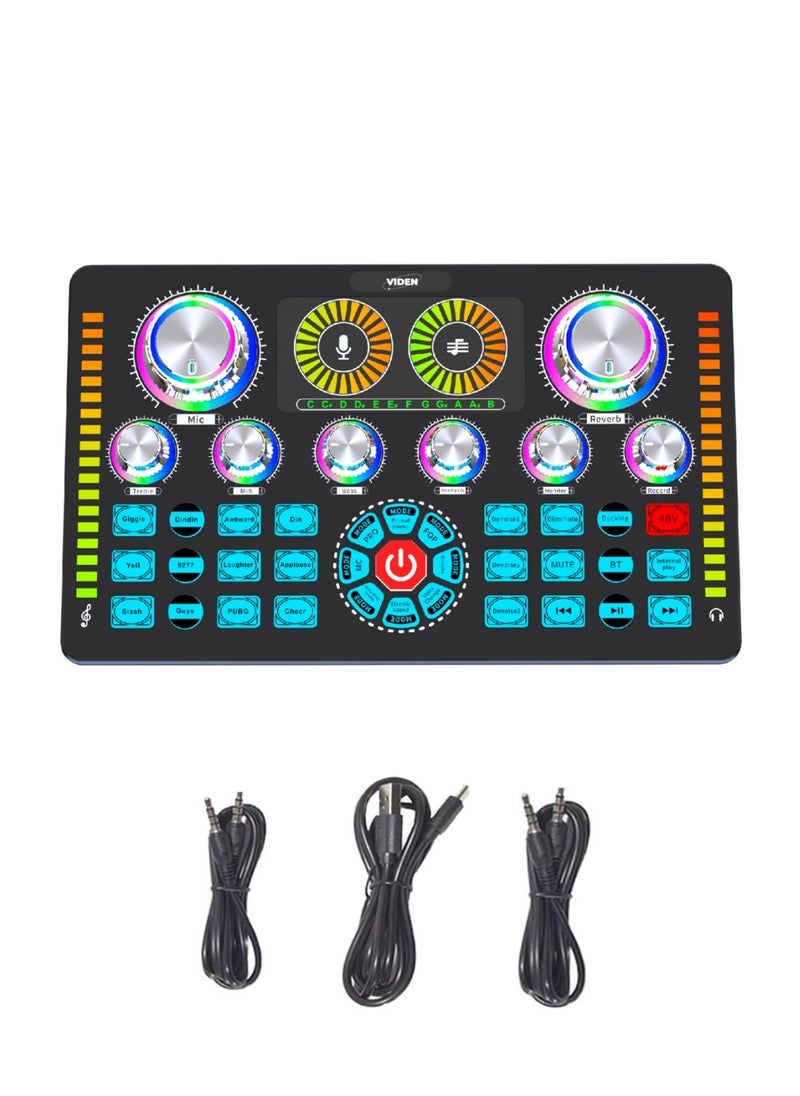 Viden - Q7 Professional Sound Card Audio System Is Used For Live Mixing, Voice Changing Party Live Broadcast DJ Mixer 12 Kinds Of Special Effects Sounds 48V Phantom Power - Image 1