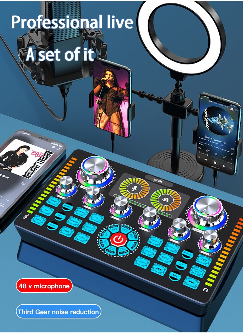 Viden - Q7 Professional Sound Card Audio System Is Used For Live Mixing, Voice Changing Party Live Broadcast DJ Mixer 12 Kinds Of Special Effects Sounds 48V Phantom Power - Image 1