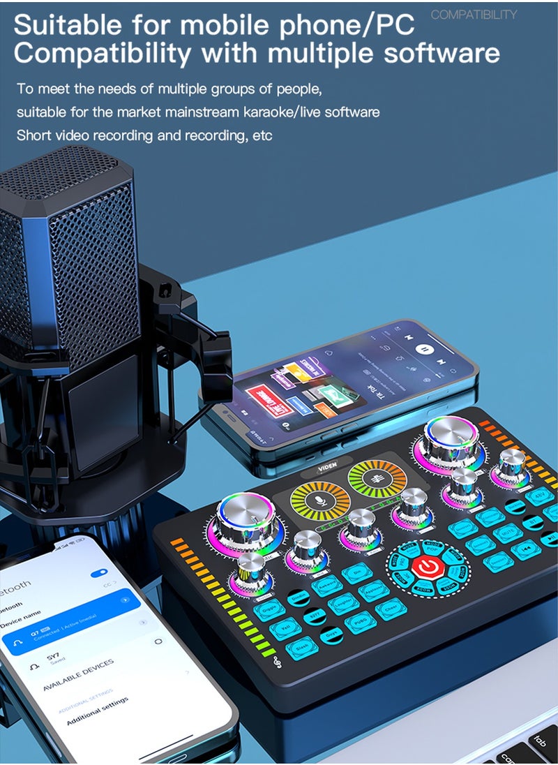 Viden - Q7 Professional Sound Card Audio System Is Used For Live Mixing, Voice Changing Party Live Broadcast DJ Mixer 12 Kinds Of Special Effects Sounds 48V Phantom Power - Image 1
