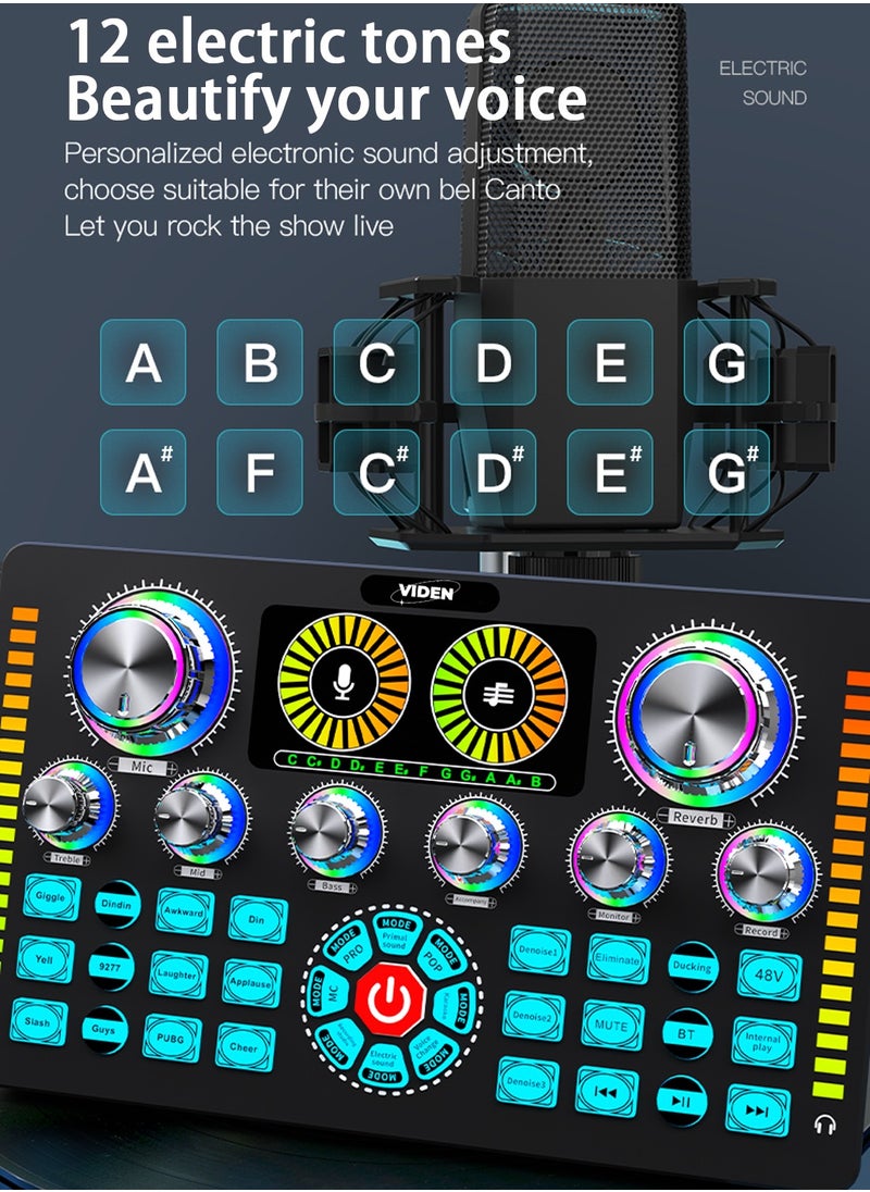 Viden - Q7 Professional Sound Card Audio System Is Used For Live Mixing, Voice Changing Party Live Broadcast DJ Mixer 12 Kinds Of Special Effects Sounds 48V Phantom Power - Image 1