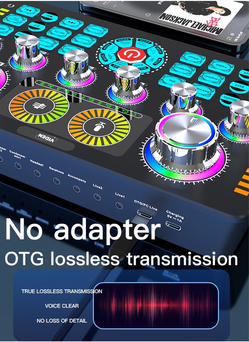 Viden - Q7 Professional Sound Card Audio System Is Used For Live Mixing, Voice Changing Party Live Broadcast DJ Mixer 12 Kinds Of Special Effects Sounds 48V Phantom Power - Image 1