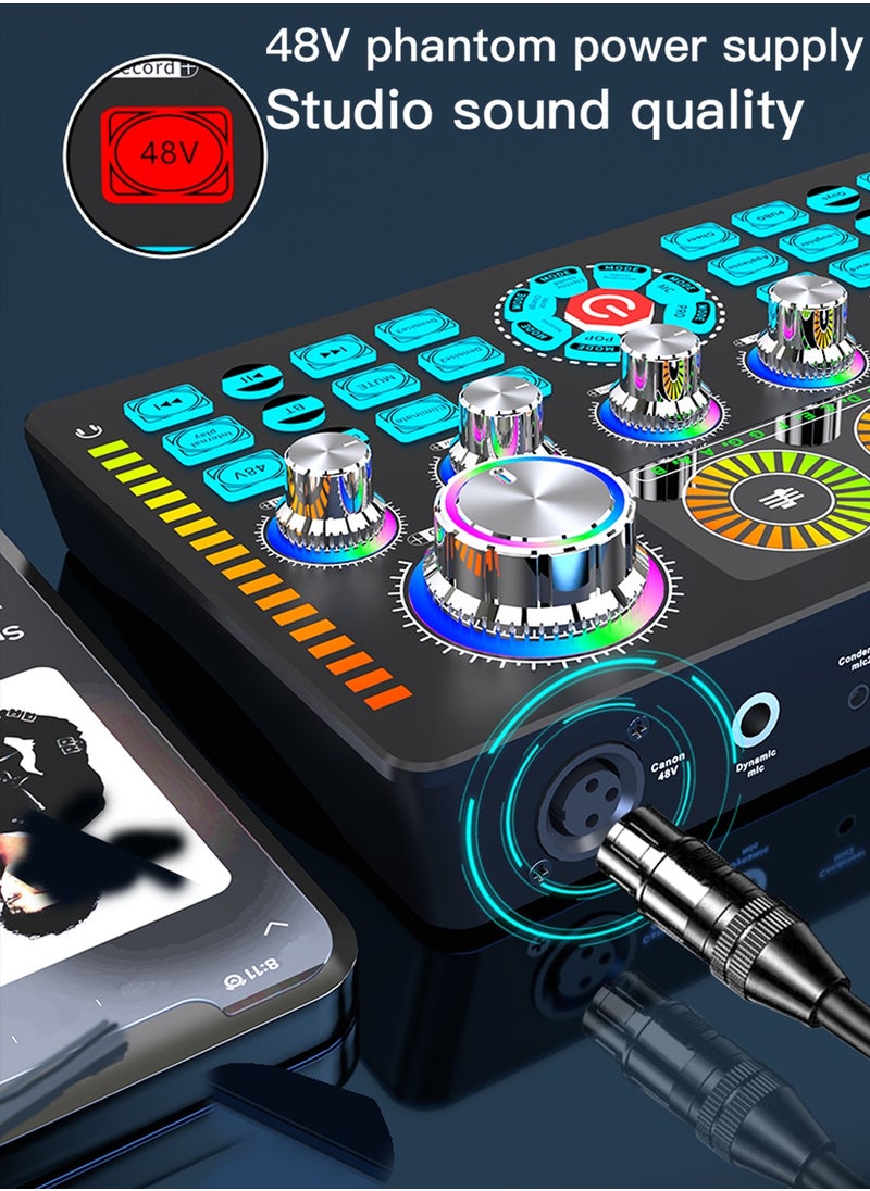 Viden - Q7 Professional Sound Card Audio System Is Used For Live Mixing, Voice Changing Party Live Broadcast DJ Mixer 12 Kinds Of Special Effects Sounds 48V Phantom Power - Image 1