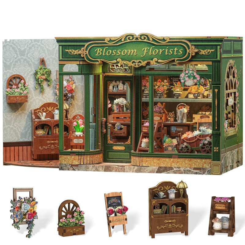 Cutefun Book Nook Kit DIY Miniature Flower Shop Booknook Kits for Adults and Teens 3D Wooden Puzzle Bookend Bookshelf with LED Light Creative Crafts Gifts for Book Lovers Blossom Florists - Image 2
