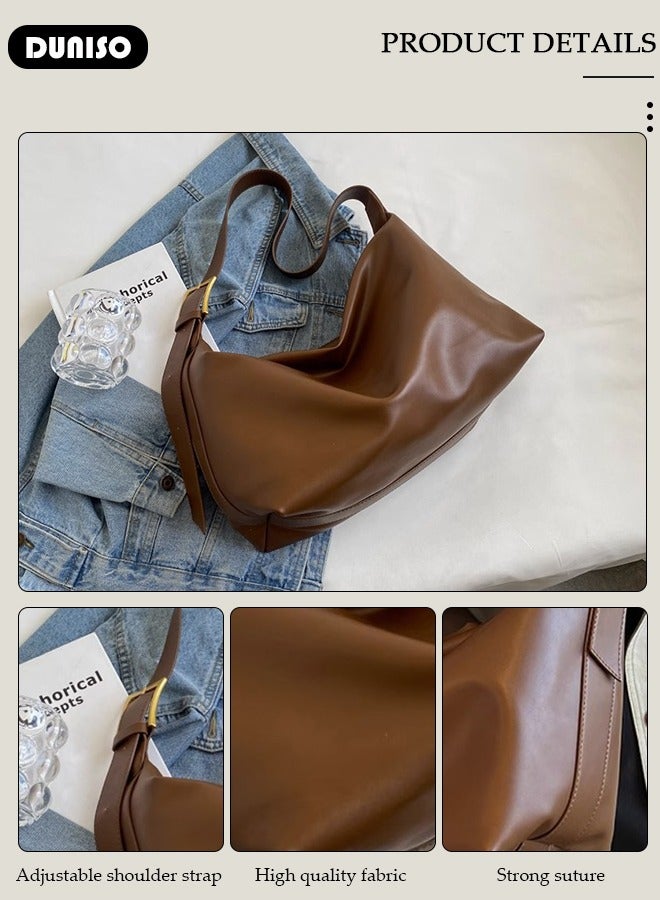DUNISO Women's Shoulder Tote Bag Faux Leather Handbag For Women Large Capacity Bucket  Crossbody Bag Fashionable Travel Messenger Bag Shoulder Bag For Ladies Girls College Students - Image 2