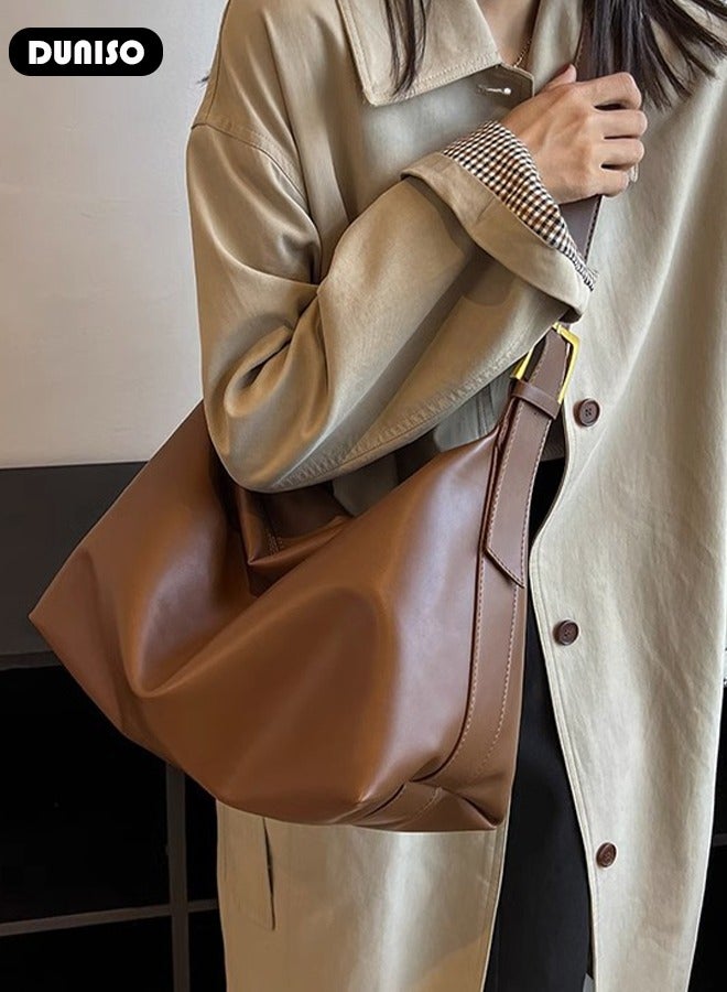 DUNISO Women's Shoulder Tote Bag Faux Leather Handbag For Women Large Capacity Bucket  Crossbody Bag Fashionable Travel Messenger Bag Shoulder Bag For Ladies Girls College Students - Image 3