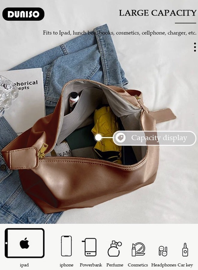 DUNISO Women's Shoulder Tote Bag Faux Leather Handbag For Women Large Capacity Bucket  Crossbody Bag Fashionable Travel Messenger Bag Shoulder Bag For Ladies Girls College Students - Image 5