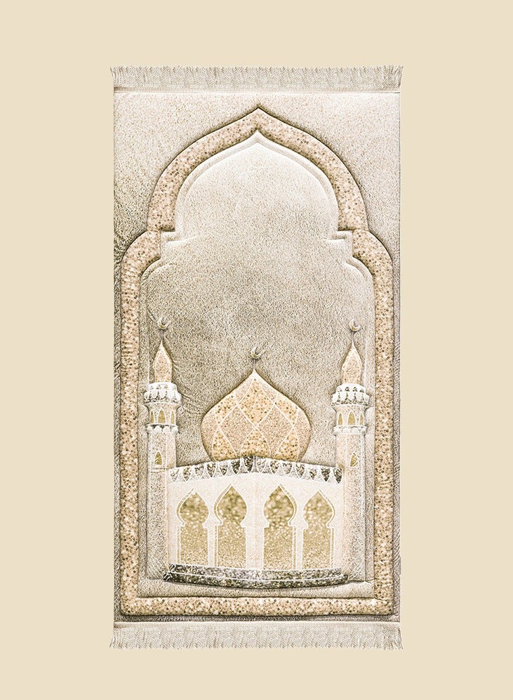 Luxury Padded Islamic Prayer Mat with Mosque Design – Soft Velvet Janamaz for Daily Salah – Travel-Friendly Muslim Prayer Rug  - Image 1