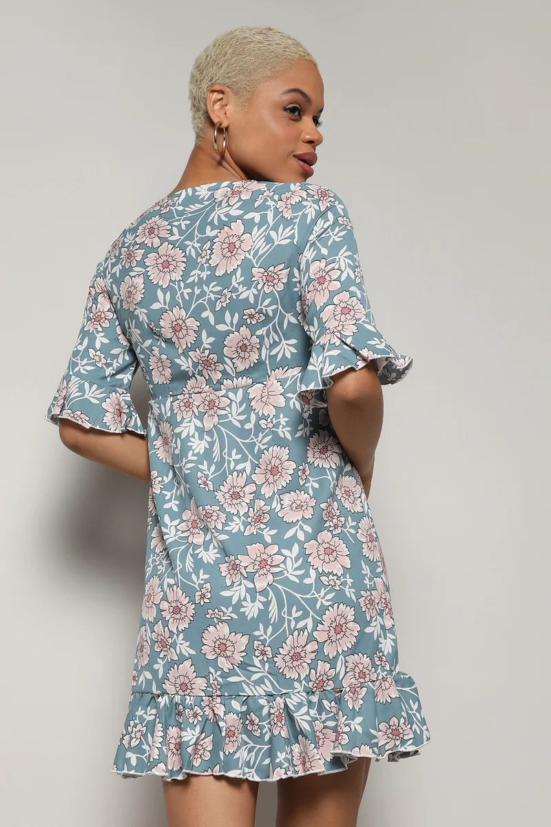 كامبوس سوترا Women's Sage Green Floral Cluster Dress