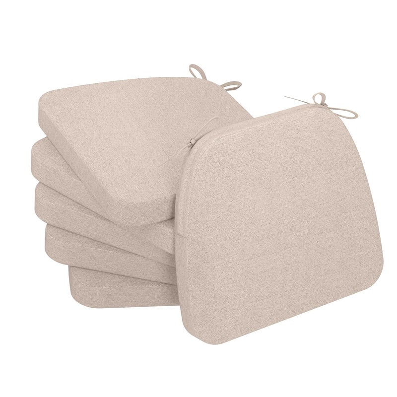 AAAAAcessories D-Shaped Chair Cushions, 2" Thick Dining Chair Pads with Ties and Removable, Machine-Washable Cover, 17" x 16", Set of 6, Oatmeal Beige - Image 1