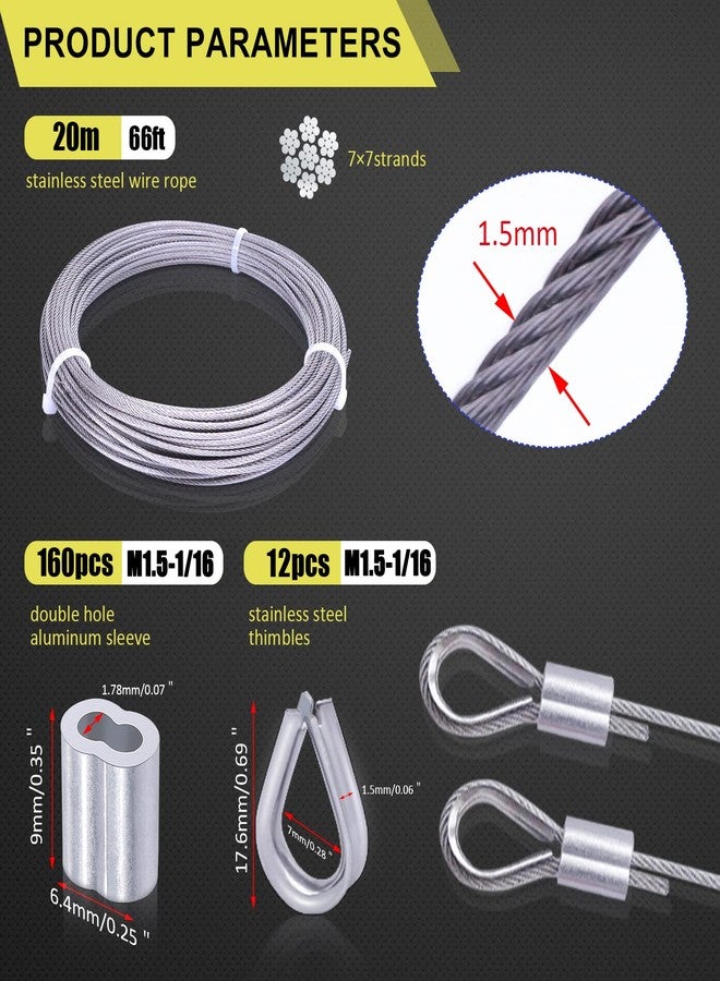 Twidec/Wire Rope Crimping Tool Up To 2.2mm Swaging Tool With 160PCS 1/16''Aluminum Crimping Loop Sleeve And 66FT 1/16'' 304 stainless steel Wire Rope 12PCS Wire Rope Thimbles Kit - Image 3