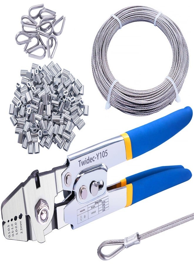 Twidec/Wire Rope Crimping Tool Up To 2.2mm Swaging Tool With 160PCS 1/16''Aluminum Crimping Loop Sleeve And 66FT 1/16'' 304 stainless steel Wire Rope 12PCS Wire Rope Thimbles Kit - Image 1