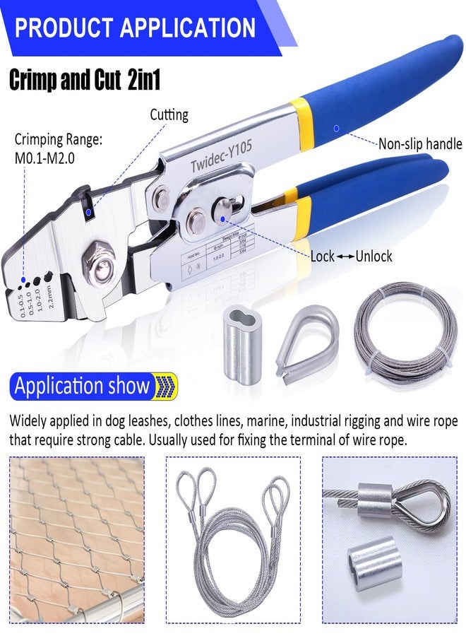 Twidec/Wire Rope Crimping Tool Up To 2.2mm Swaging Tool With 160PCS 1/16''Aluminum Crimping Loop Sleeve And 66FT 1/16'' 304 stainless steel Wire Rope 12PCS Wire Rope Thimbles Kit - Image 5