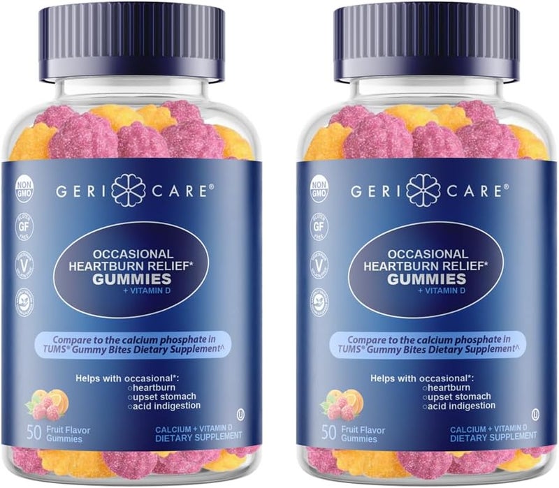 GeriCare Antacid with Vitamin D Gummies Fruit Flavor  50 Count NonGMO GlutenFree Vegan Naturally Sourced for Heartburn Upset Stomach  Acid Indigestion Relief Pack of 2 - Image 1