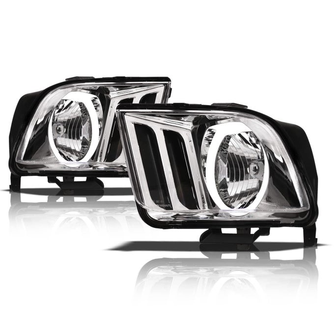 8711736 Crystal Headlights With White Led Halo Chrome Fits 20052009 Ford Mustang Halogen Models