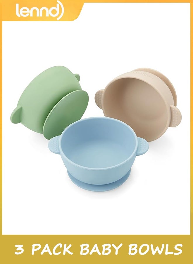 LENND 3 Pack Baby Bowls with Suction| Stay Put Silicone Food Bowl for Babies Kids Toddlers Infants| Food Grade Soft Safe BPA-Free Silicone - Image 1