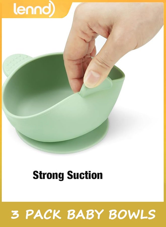 LENND 3 Pack Baby Bowls with Suction| Stay Put Silicone Food Bowl for Babies Kids Toddlers Infants| Food Grade Soft Safe BPA-Free Silicone - Image 3