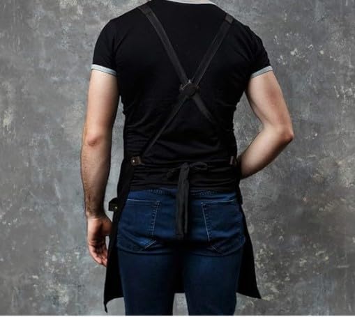 Priti Work Apron in Non-Waxed Canvas with Cross Straps Adjustable Chef Apron-Cross Back Apron for Men Women with Adjustable Straps and Large Pockets,Canvas - Image 2