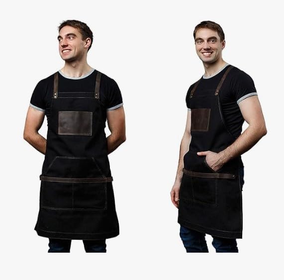 Priti Work Apron in Non-Waxed Canvas with Cross Straps Adjustable Chef Apron-Cross Back Apron for Men Women with Adjustable Straps and Large Pockets,Canvas - Image 5
