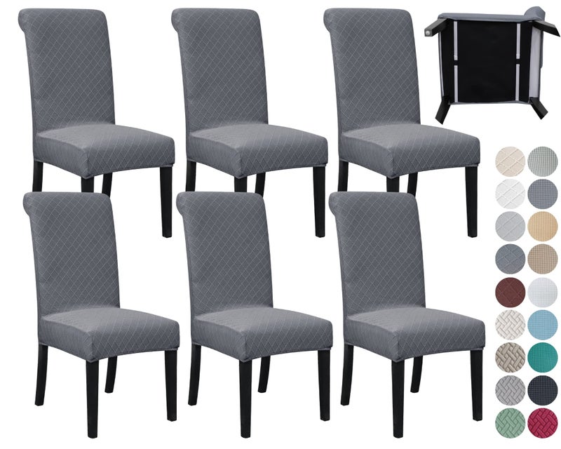 SPRINGRICO 6 Pack Dining Room Chair Covers with seat Belt Stretch Parsons Chair Slipcover Washable Kitchen Dining Chair Cover Removable Seat Protector Set of 6 S2 Dark Gray