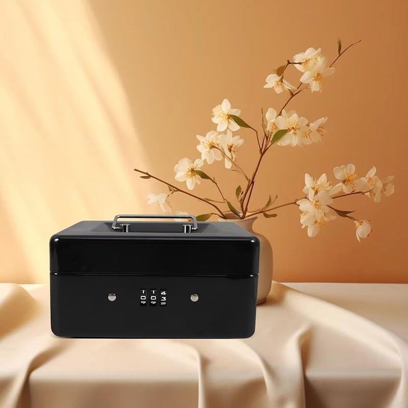Compact Cash Box with Removable Tray and Combination Lock for Money Valuables Office Use Black - Image 5