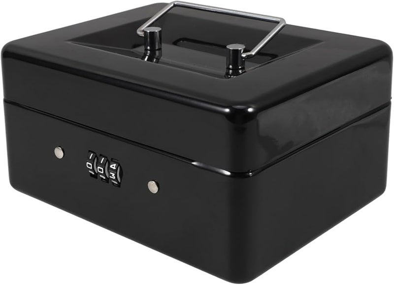 Compact Cash Box with Removable Tray and Combination Lock for Money Valuables Office Use Black - Image 2