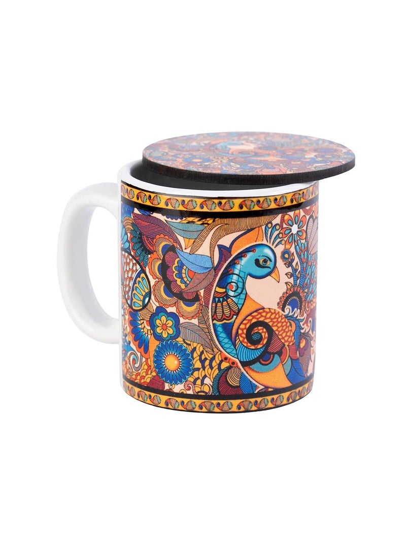 KOLOROBIA Peacock Admiration Espresso Mug with Coaster | Elegant and Decent Color | Microwave Safe Coffee Mug | Ceramic Tea Mug | Latte Mug | capaccino Mug (Set of 1) - Image 1