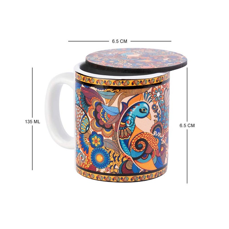 KOLOROBIA Peacock Admiration Espresso Mug with Coaster | Elegant and Decent Color | Microwave Safe Coffee Mug | Ceramic Tea Mug | Latte Mug | capaccino Mug (Set of 1) - Image 3