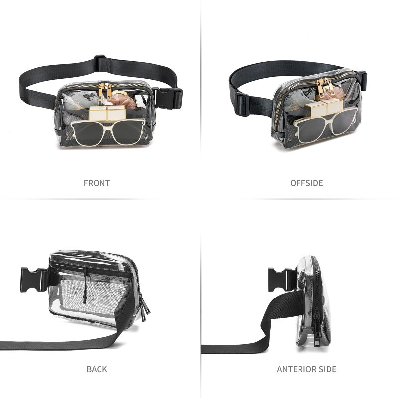 kuifang Clear Fanny Pack Belt Bag Stadium Approved For Women Men With Adjustable Strap Water-Resistant Waist Bag Clear Purse For Travel Workout Running Hiking(Black) - Image 4