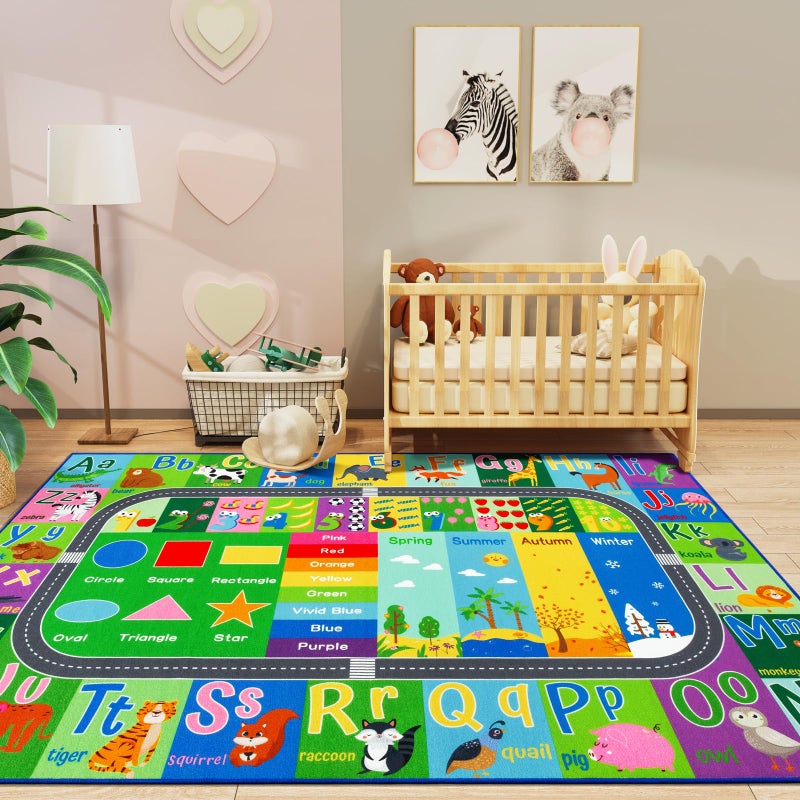 HOMORE Kids Educational Rug, Kids Collection Area Rug for Learning Alphabet, Numbers, Colors, Season and Animal Words, Playmat for Classroom Playroom, 4x6 Feet Green - Image 4