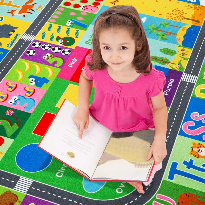 HOMORE Kids Educational Rug, Kids Collection Area Rug for Learning Alphabet, Numbers, Colors, Season and Animal Words, Playmat for Classroom Playroom, 4x6 Feet Green - Image 2