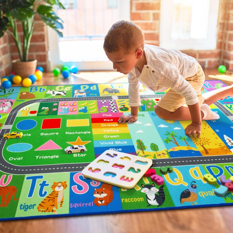 HOMORE Kids Educational Rug, Kids Collection Area Rug for Learning Alphabet, Numbers, Colors, Season and Animal Words, Playmat for Classroom Playroom, 4x6 Feet Green - Image 3