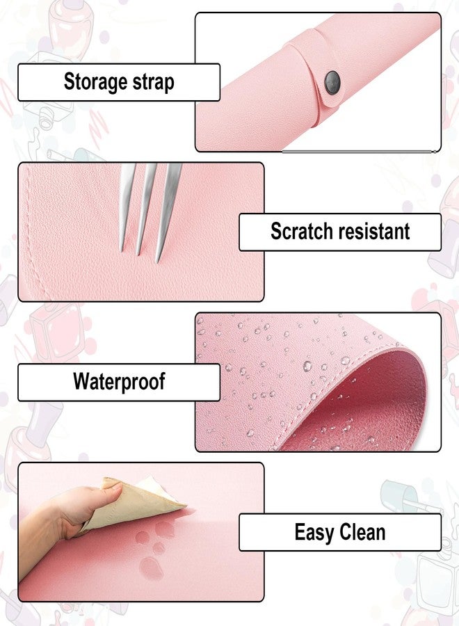 Diesisa Nail Art Table Mat,Foldable Nail Arm Rest Pad for Nails,Soft Microfiber PU Leather Nail Table Pad, Waterproof Nail Mat For Nail Tech, Manicure Pad for Nail Technician Salon Home-Pink - Image 4