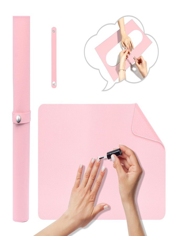 Diesisa Nail Art Table Mat,Foldable Nail Arm Rest Pad for Nails,Soft Microfiber PU Leather Nail Table Pad, Waterproof Nail Mat For Nail Tech, Manicure Pad for Nail Technician Salon Home-Pink - Image 1