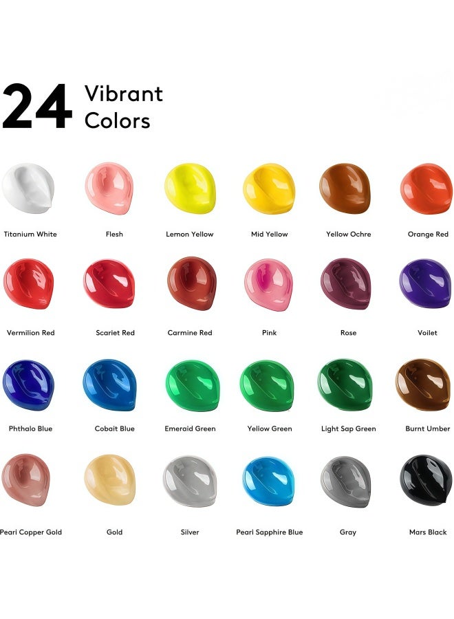 Acrylic Paint Set Contains 24 Colors (60 ml each) Suitable for Painting on Canvas, Wood, Ceramics, and Fabric. The Colors are Rich and Long-Lasting, Making it Suitable for Beginners, Students, and Professional Artists. - Image 3