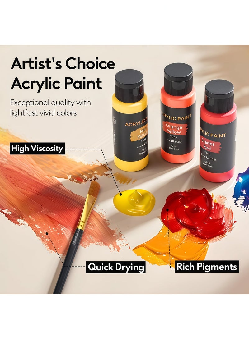 Acrylic Paint Set Contains 24 Colors (60 ml each) Suitable for Painting on Canvas, Wood, Ceramics, and Fabric. The Colors are Rich and Long-Lasting, Making it Suitable for Beginners, Students, and Professional Artists. - Image 4