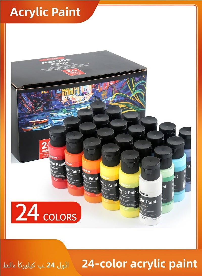 Acrylic Paint Set Contains 24 Colors (60 ml each) Suitable for Painting on Canvas, Wood, Ceramics, and Fabric. The Colors are Rich and Long-Lasting, Making it Suitable for Beginners, Students, and Professional Artists. - Image 1