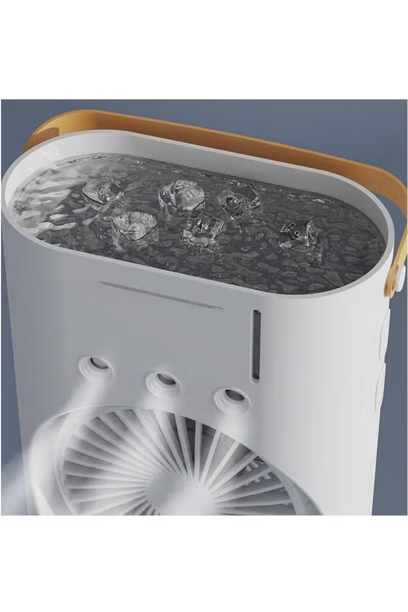 دينكس مروحة رذاذ ومرطب هواء قابلة لإعادة الشحن | مبرد هواء بمروحتين مع خزان مياه سعة 280 مل، وإضاءة LED وجهاز تحكم عن بُعد - مروحة تبريد محمولة للاستخدام المنزلي والمكتبي والاستخدام الخارجي (أبيض) - Image 1