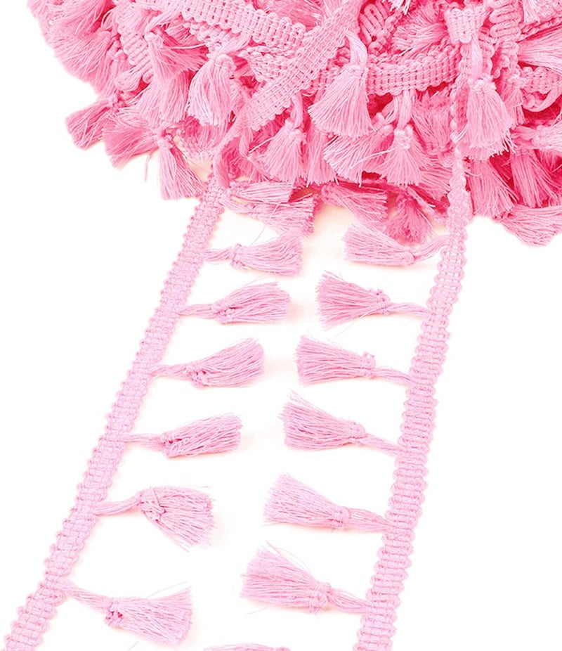 MSCFTFB 20 Yards Mini Tassel Fringe Trim,Boho Tassels Ribbon for Women,1.6inch Wide Sewing Fabric Lace for DIY Jewelry Clothing Bag Curtain Home Party Decor(Pink) - Image 1