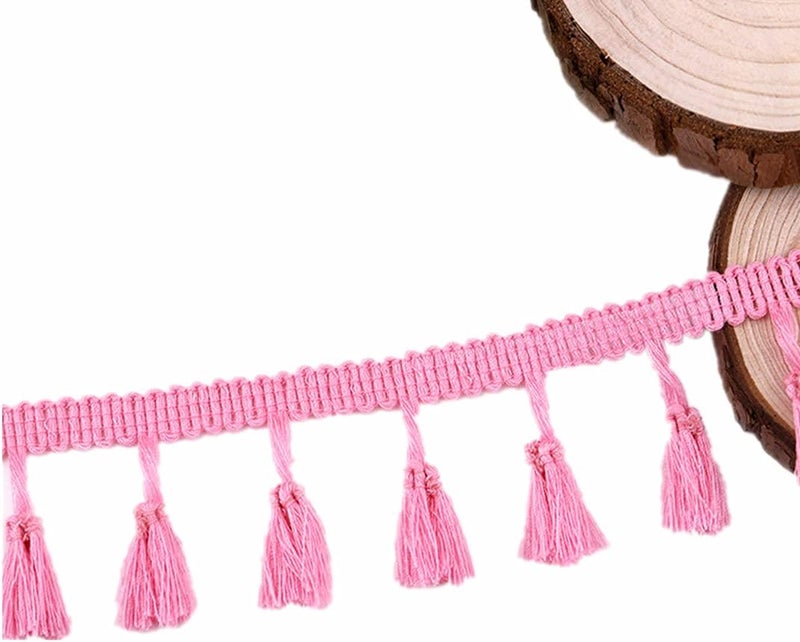 MSCFTFB 20 Yards Mini Tassel Fringe Trim,Boho Tassels Ribbon for Women,1.6inch Wide Sewing Fabric Lace for DIY Jewelry Clothing Bag Curtain Home Party Decor(Pink) - Image 2