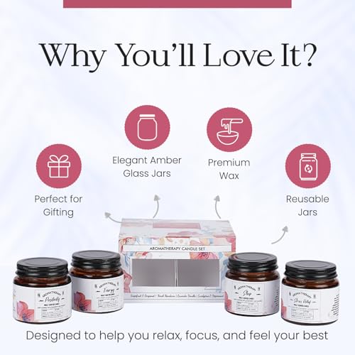 D'Velas™ Set of 4 Aromatherapy Scented Candles in Amber Jars (60g Each) | Cozy Fragrances for Small Spaces | Clean-Burning Soy Wax | 15-Hour Burn Time | Ideal for Gifting & Home Decor - Image 3
