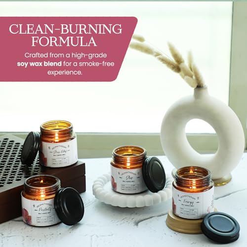 D'Velas™ Set of 4 Aromatherapy Scented Candles in Amber Jars (60g Each) | Cozy Fragrances for Small Spaces | Clean-Burning Soy Wax | 15-Hour Burn Time | Ideal for Gifting & Home Decor - Image 2